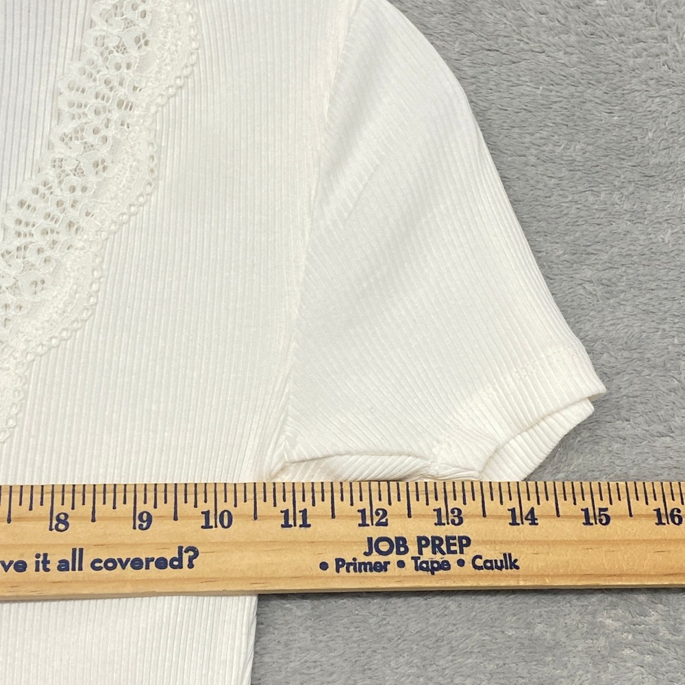 Madewell Shirt Womens XXS White Lace Trim Ribbed V Neck Short Sleeve Top NY958 - Picture 7 of 10